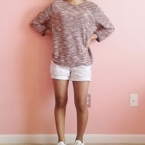 H&M Pink Grey Striped 3/4 Sleeve Hi-low Sweater XS